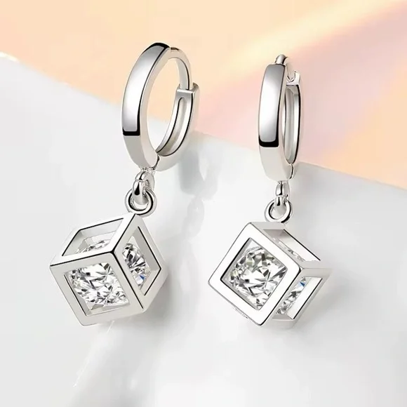 Elegant Silver Hoop Earrings with Crystal Accents - Picture 3 of 5